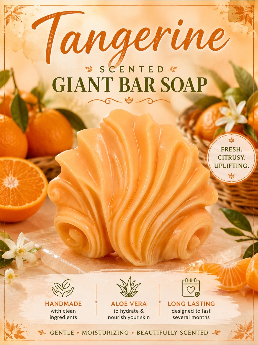 Handmade “Tangerine” Giant Bar Soap (13.5 oz)